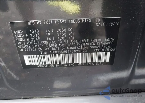 2015 Subaru Legacy 2.5I Premium z USA, uszkodzony, nr VIN 4S3BNAH62F3029323